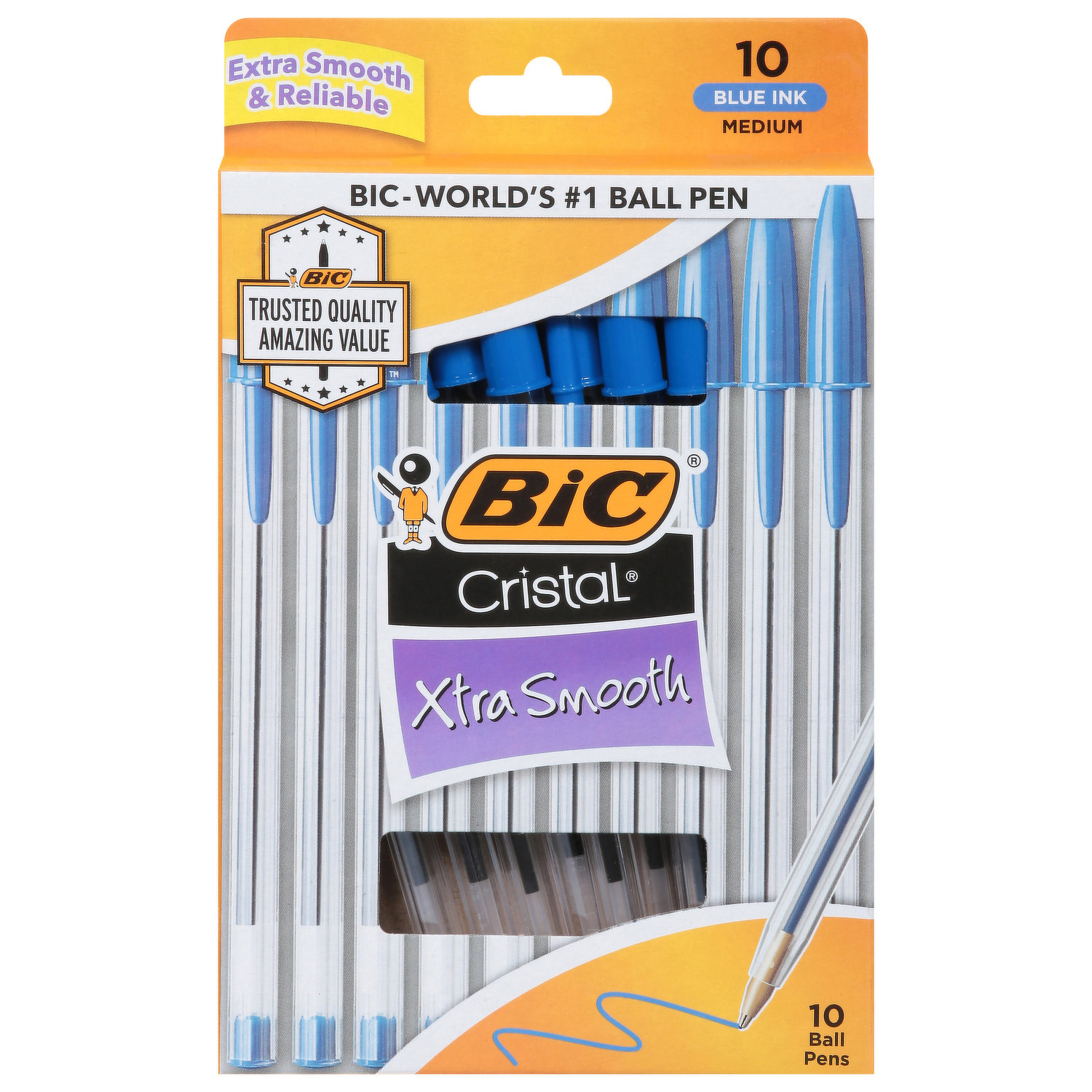 BIC Cristal Xtra Smooth Blue Ballpoint Pens, Medium Point (1.0mm),  500-Count Pack