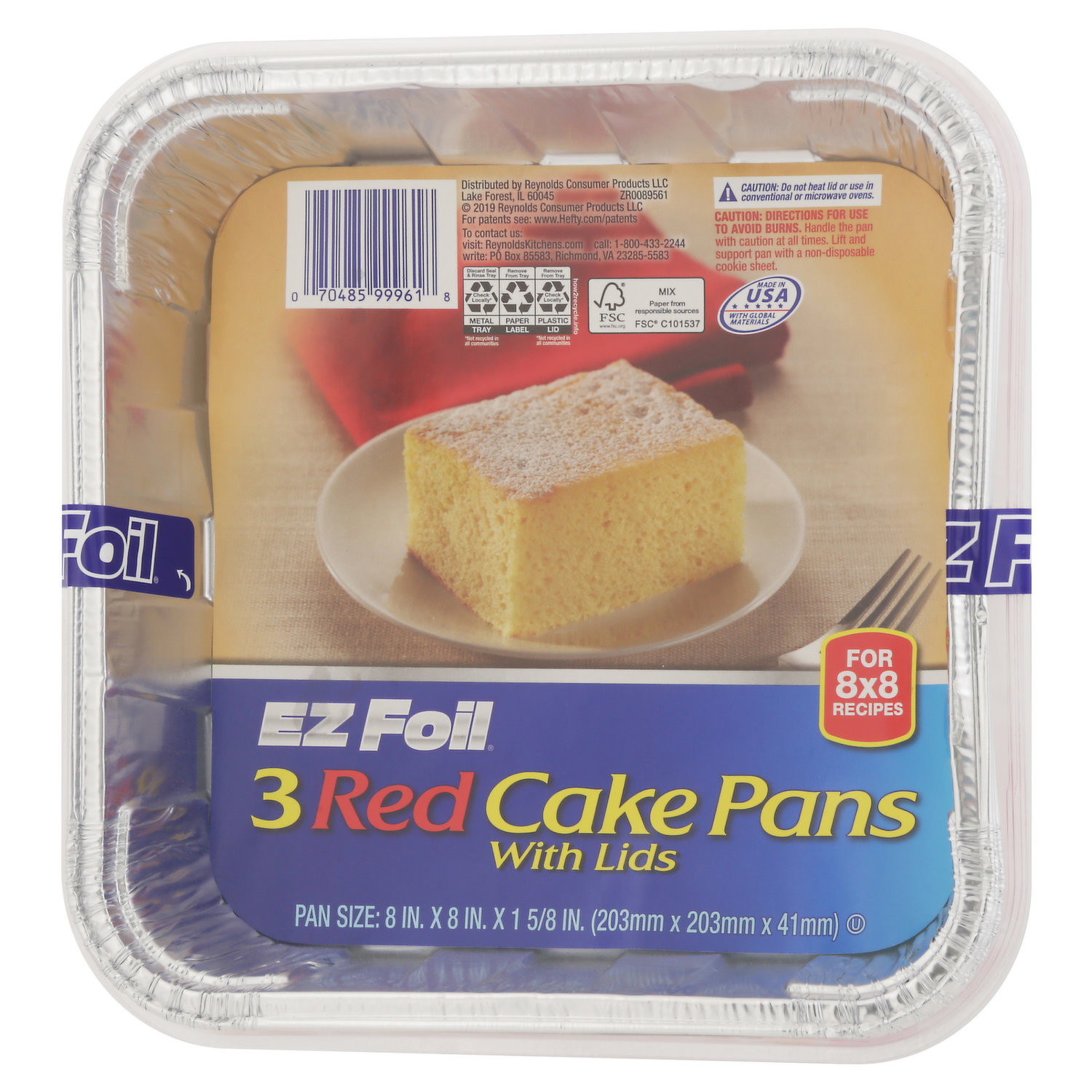 EZ Foil Cake Pans, with Lids, 8 X 8