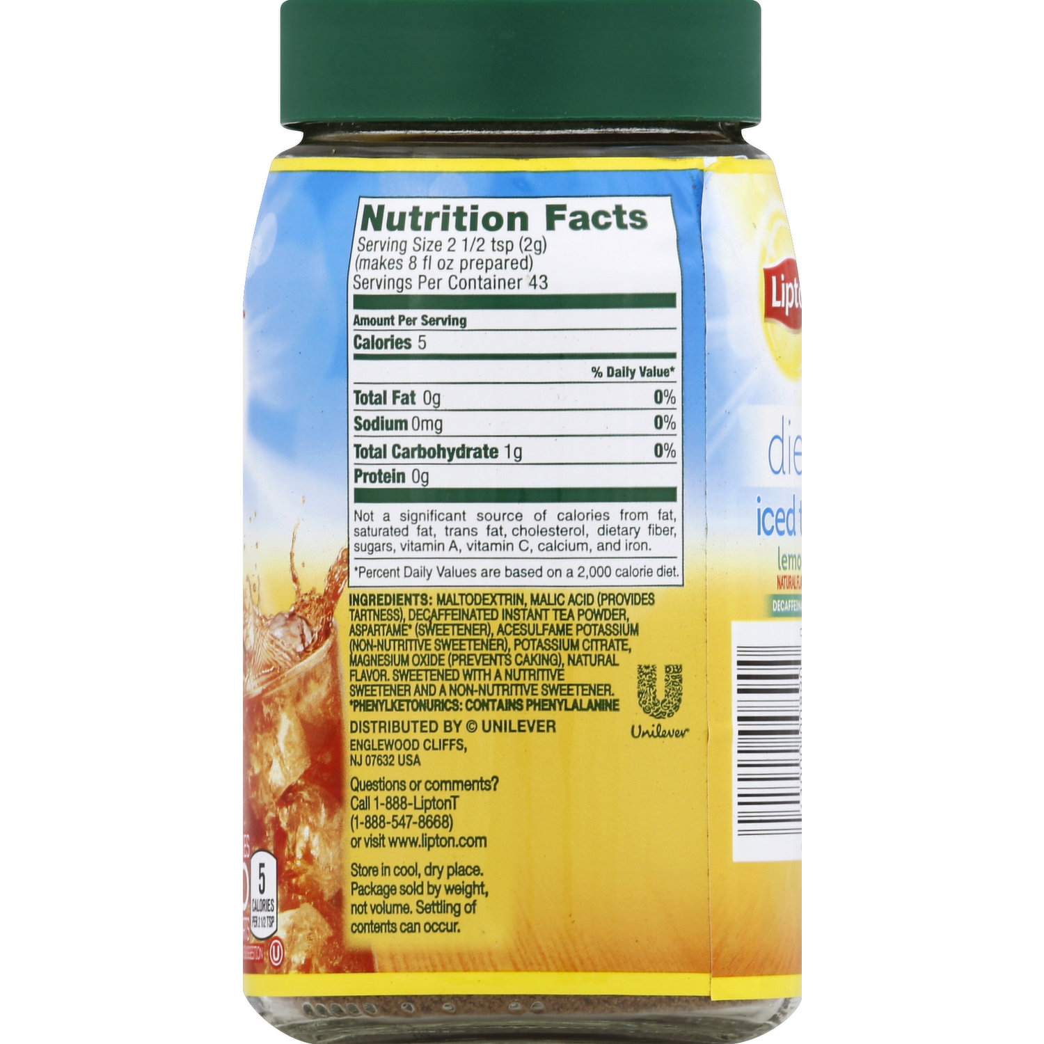 lipton ice tea nutrition label