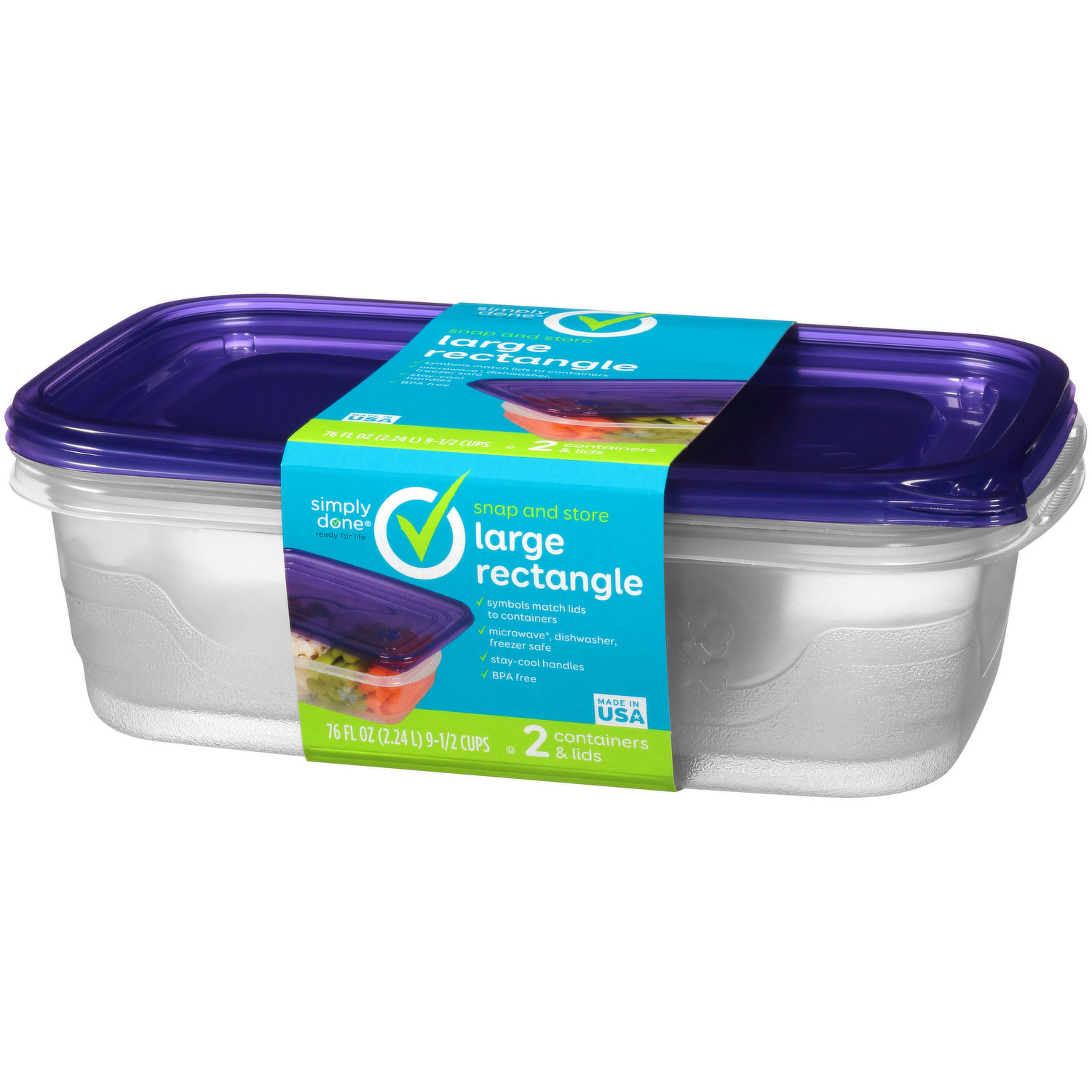 Snap And Store Medium Rectangle Food Storage Container - 3ct/64 Fl