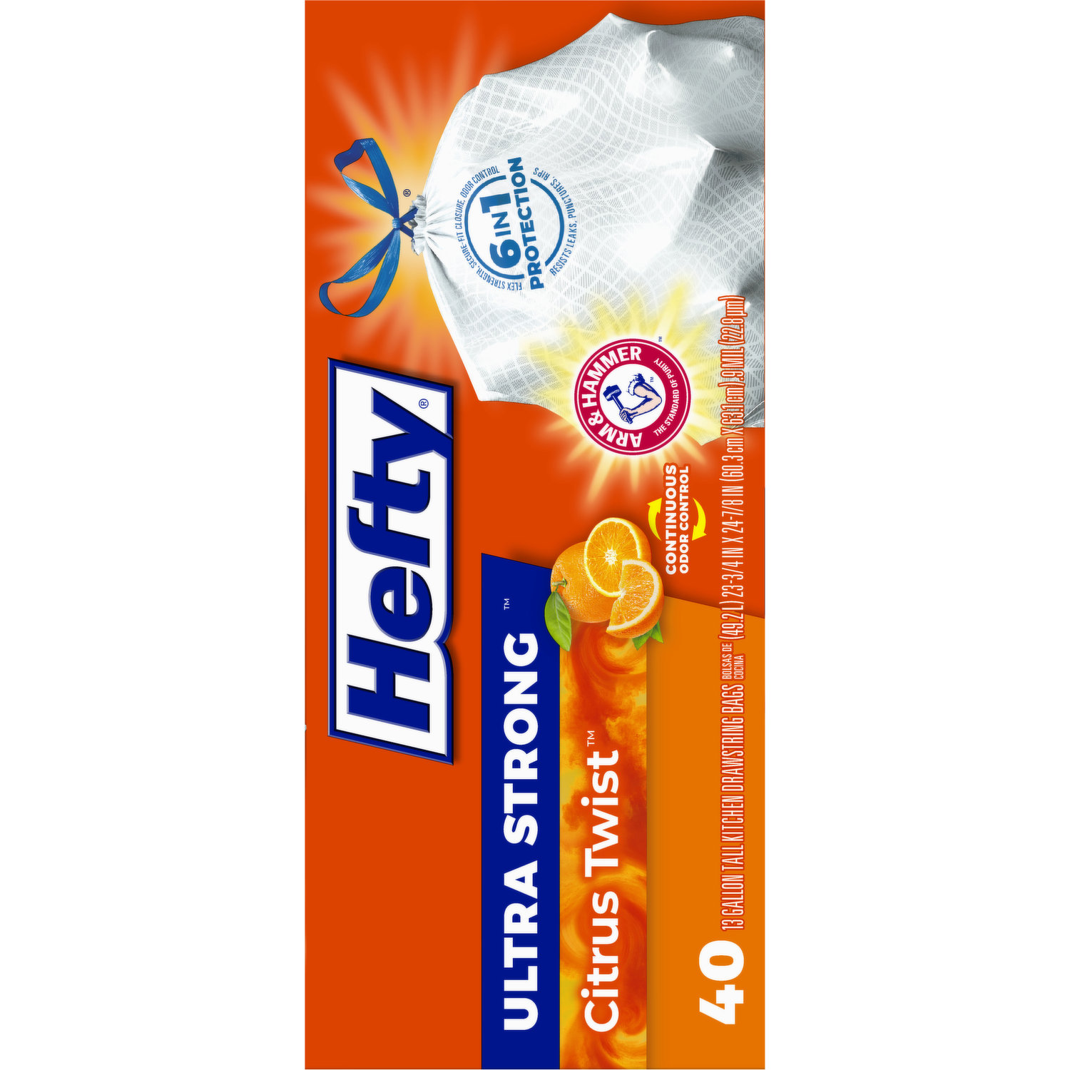 Hefty Ultra Strong Citrus Twist Scent Tall Kitchen 13 Gallon Drawstring  Trash Bags