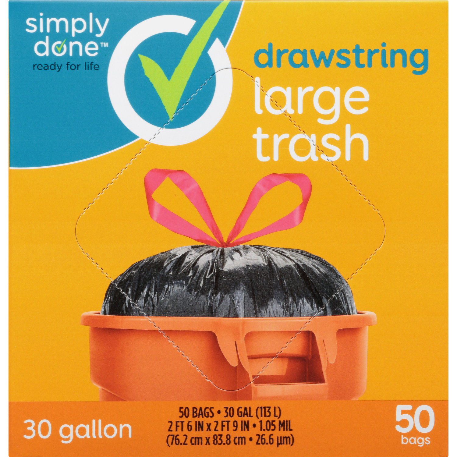 Glad Drawstring Large Trash Bags, 30 gal, 1.05 mil, 30 x 33, Black, 90/Carton