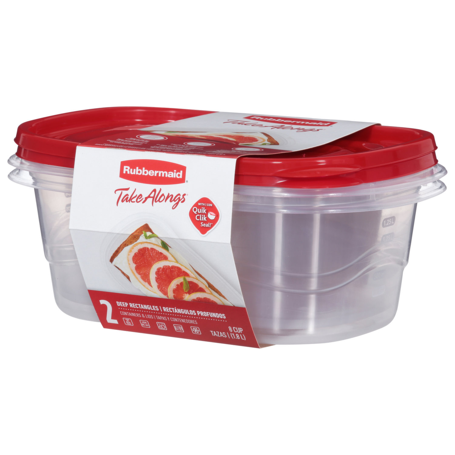 Rubbermaid TakeAlongs Containers + Lids, Rectangles - 2 containers + lids