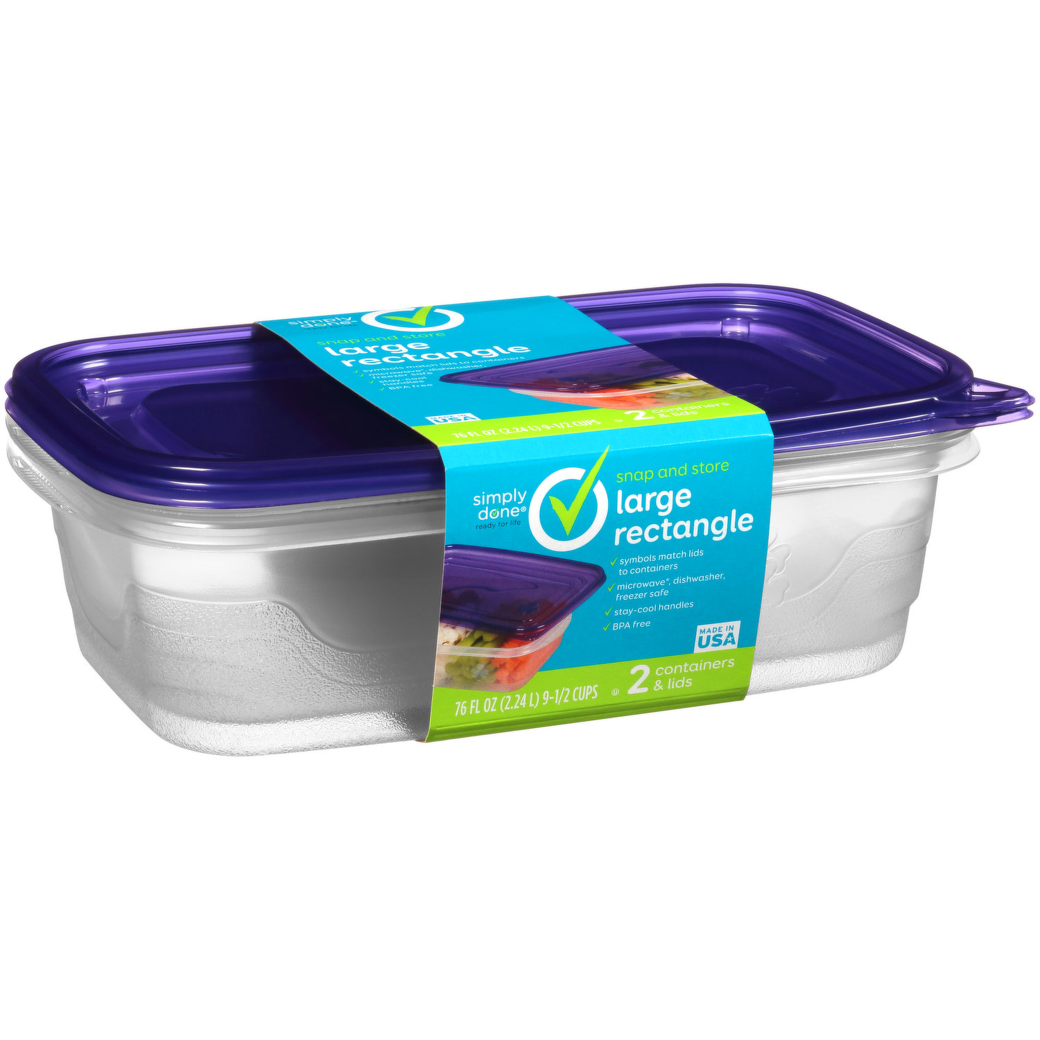 Snap And Store Medium Rectangle Food Storage Container - 3ct/64 Fl