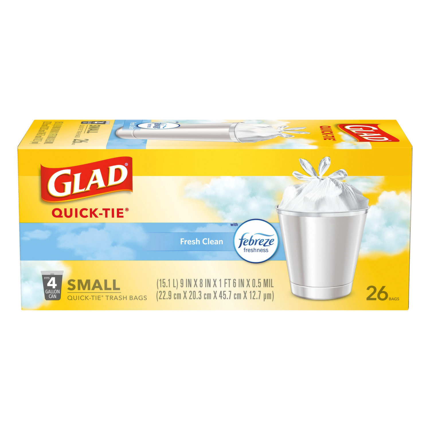 Glad Quick-Tie Fresh Clean Small Trash Bags Value Pack, 2 pack, 52