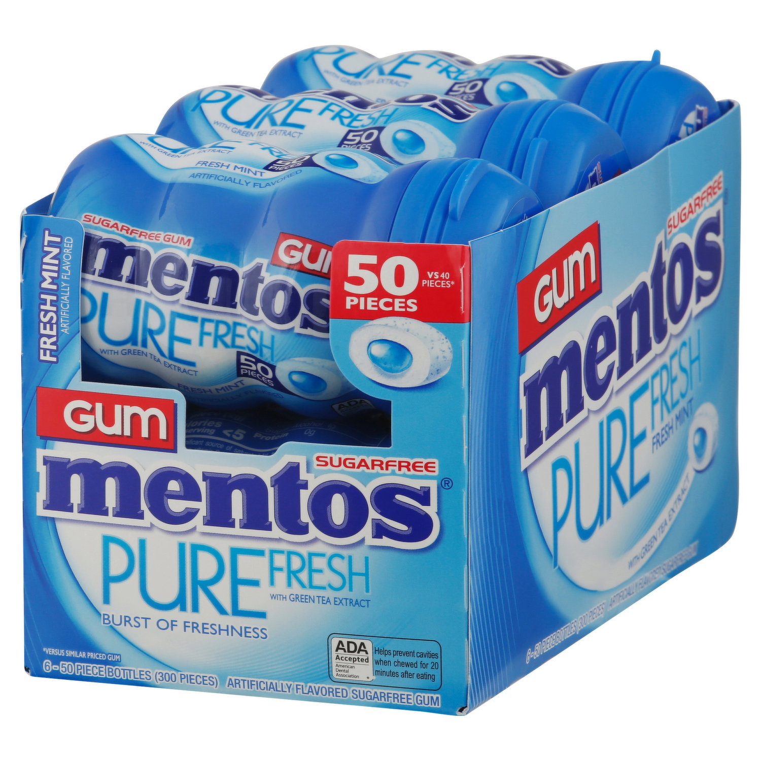 Chewing Gum Mentos Pure Fresh Pure Breath Fresh Mint with Green Tea Sugar  Free 35 pieces