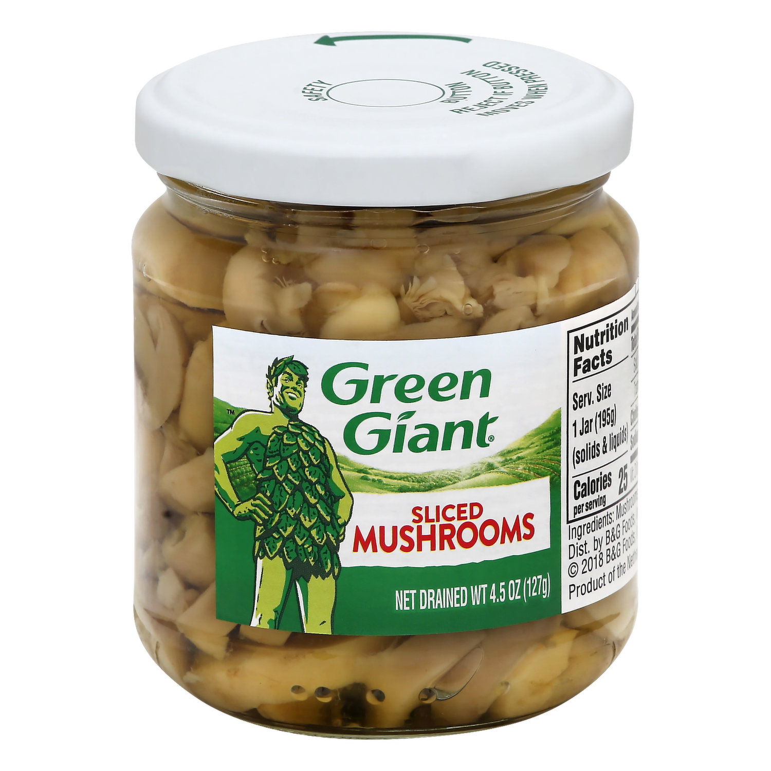 Green Giant Sliced Mushroom Vegetable, 4.5 Ounce Glass Jar -- 12 per case.