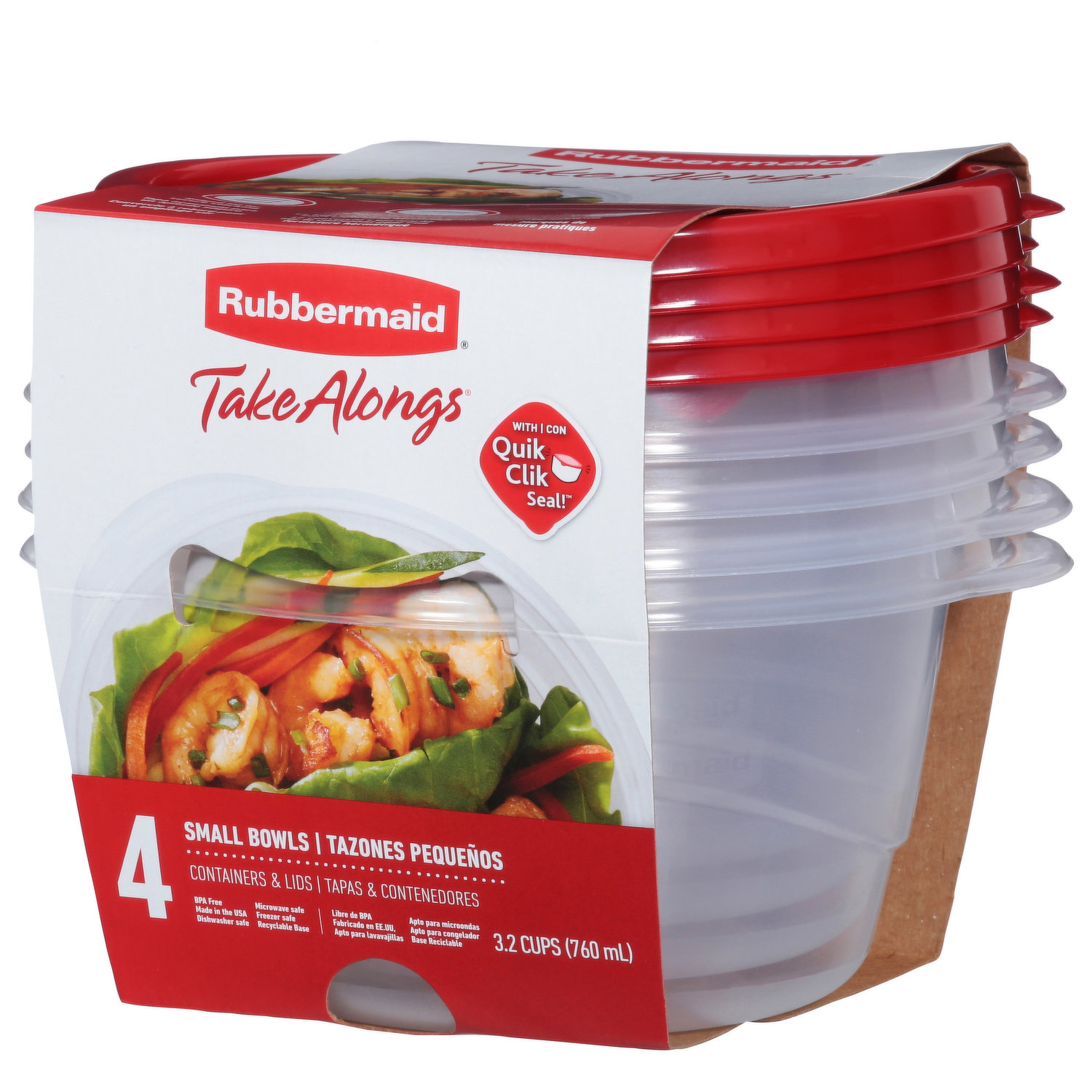 Rubbermaid TakeAlongs Small Bowl Food Storage Containers, 3.2 Cup, Tint  Chili, 2 Count