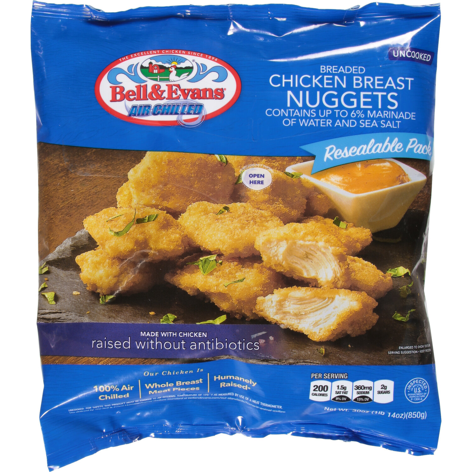 Bell & Evans Chicken Breast Nuggets, Breaded, Uncooked