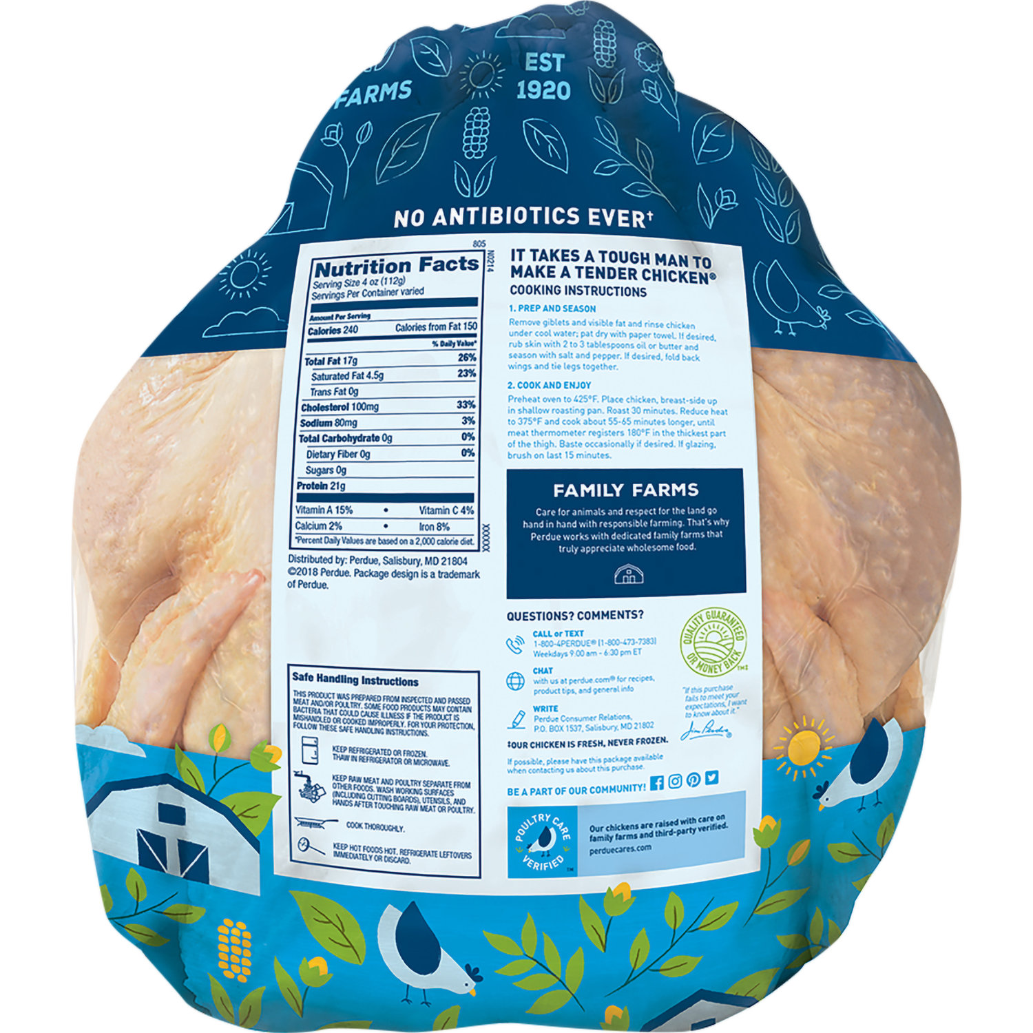 PERDUE® Fresh Whole Chicken Cut-Up with Giblets, 830