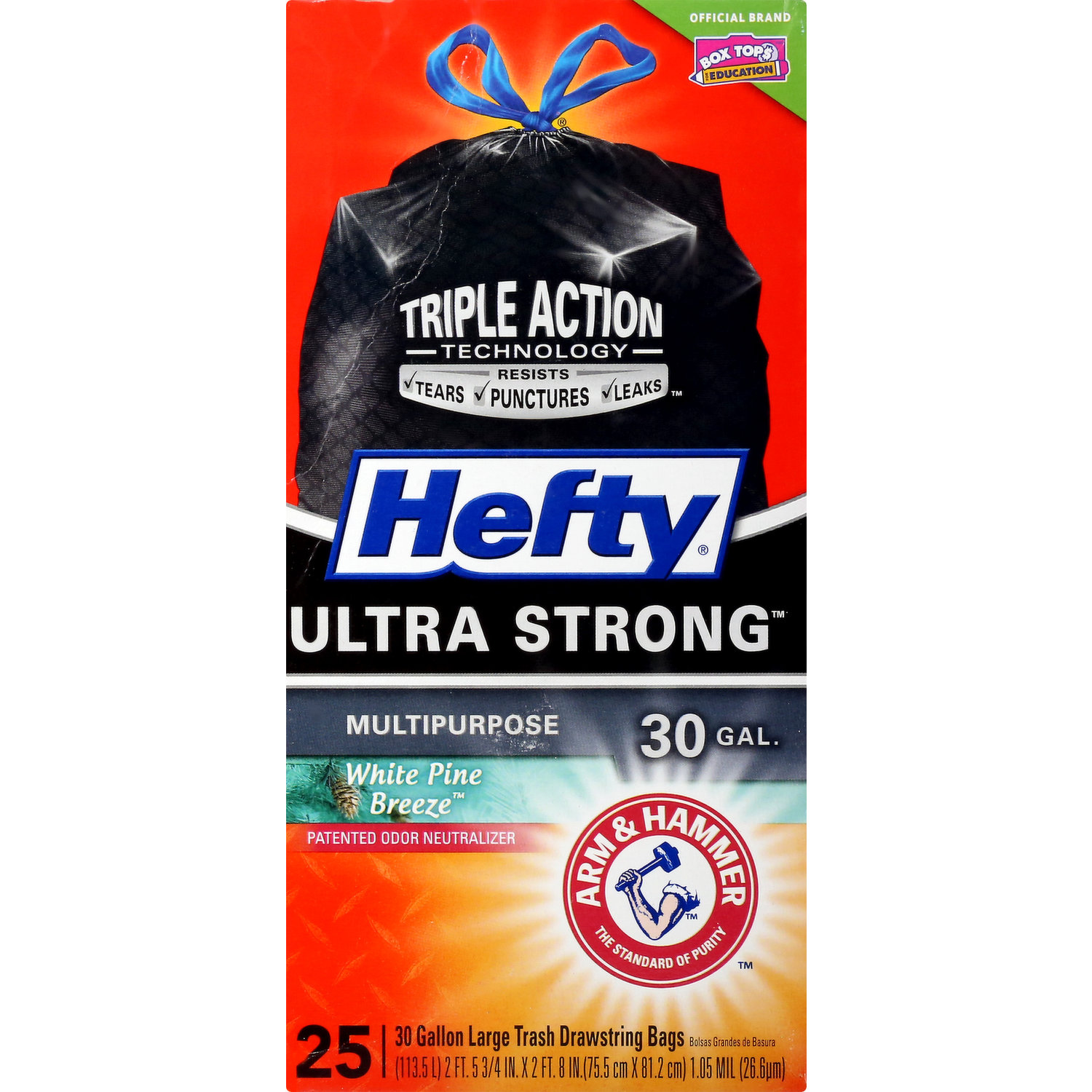 Hefty Basics White Pine Scent Odor Control 30 Gallon Large Drawstring Trash Bags - 35 ct