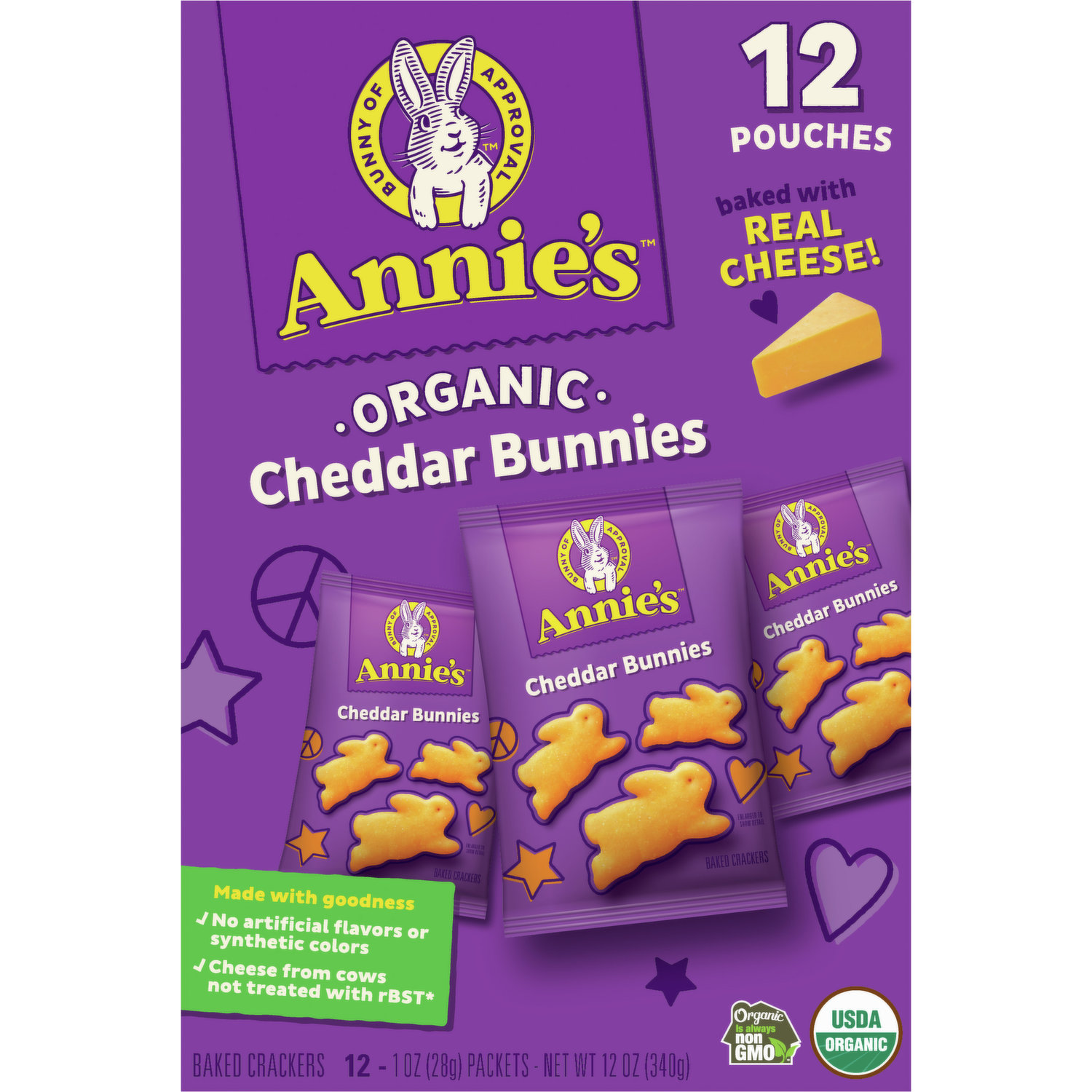 Annie's Organic Cheddar Bunnies Baked Snack Crackers, 12 oz., 12 Pouches 
