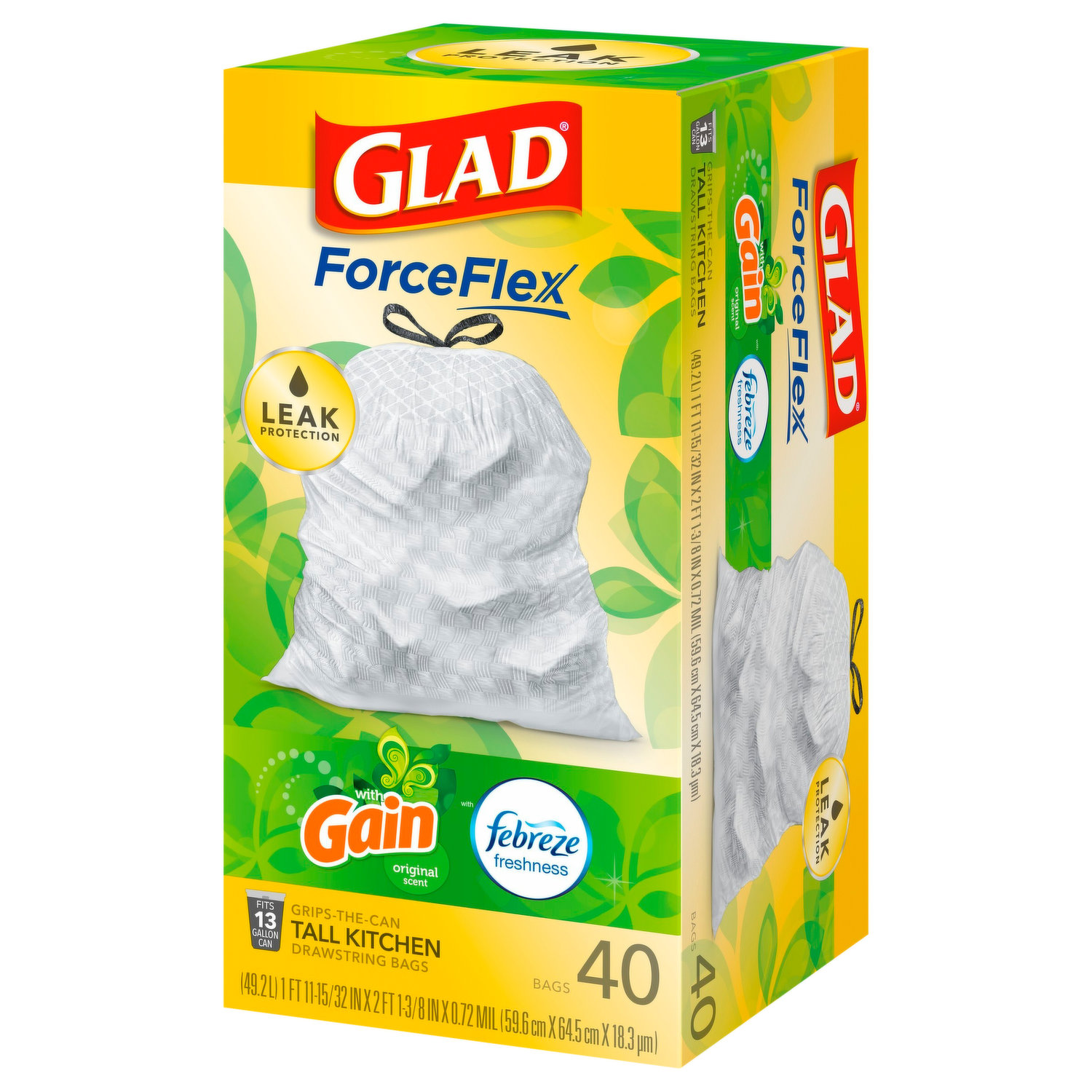 Glad Tall Kitchen Bags, Drawstring, Original Scent, 13 Gallon