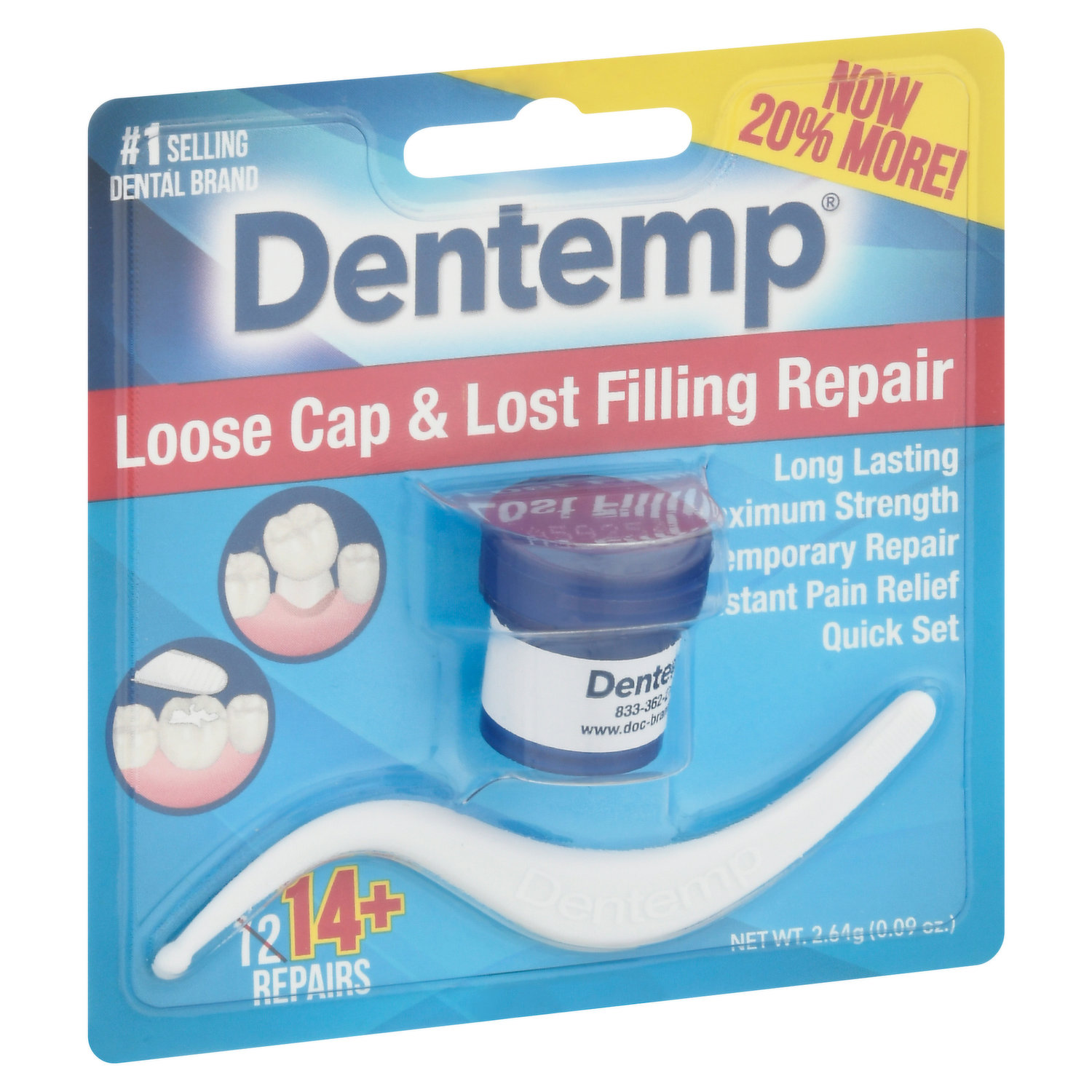 Dentemp Refil-It Filling Repair Material - Temporary Tooth Filling Kit  (0.07 Oz) - Tooth Repair Kit for Instant Pain Relief - Long Lasting Tooth  Filling 