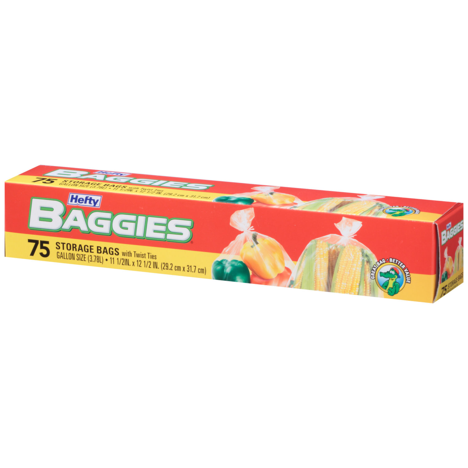 Hefty Baggies Storage Bags, with Ties, Gallon Size, Plastic Bags