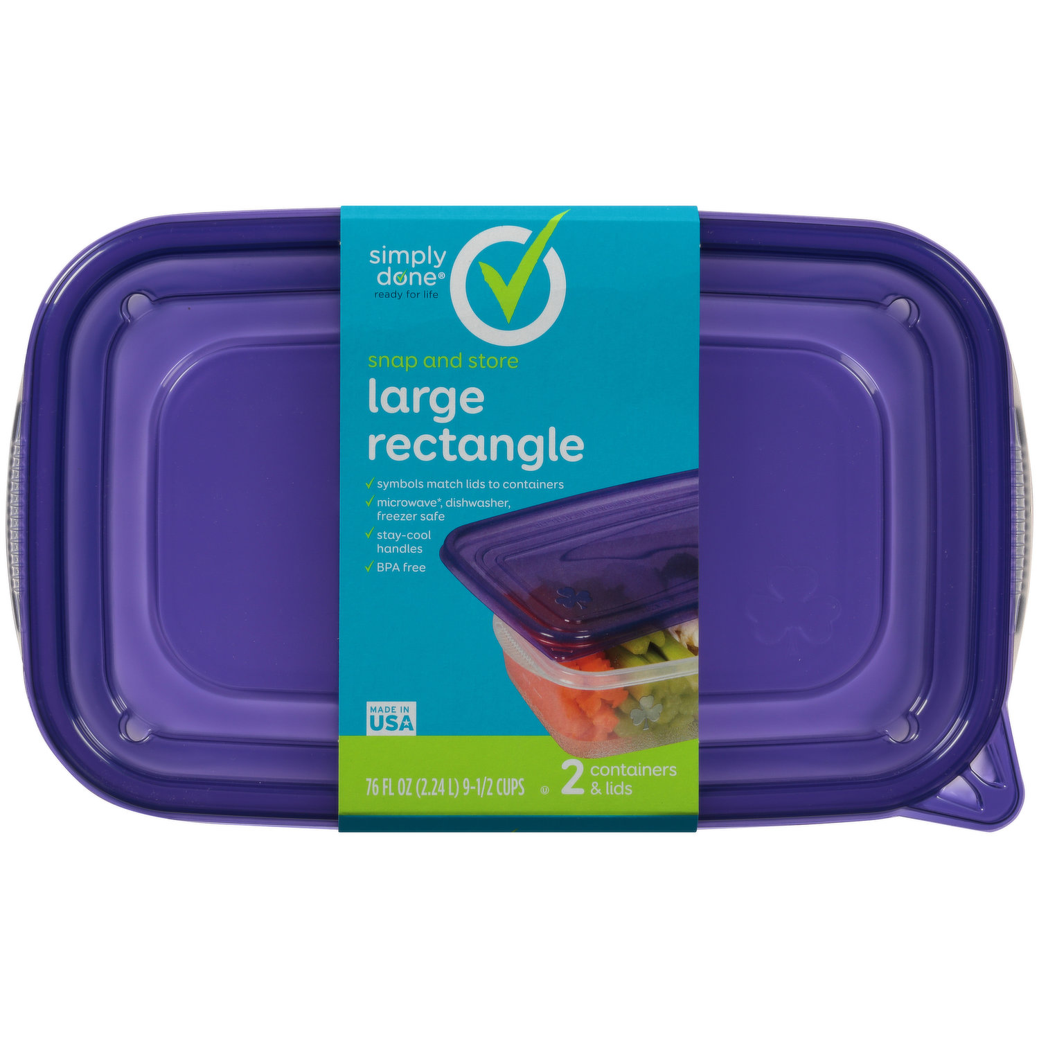 Simply Done Large Rectangle Containers & Lids 2Ct