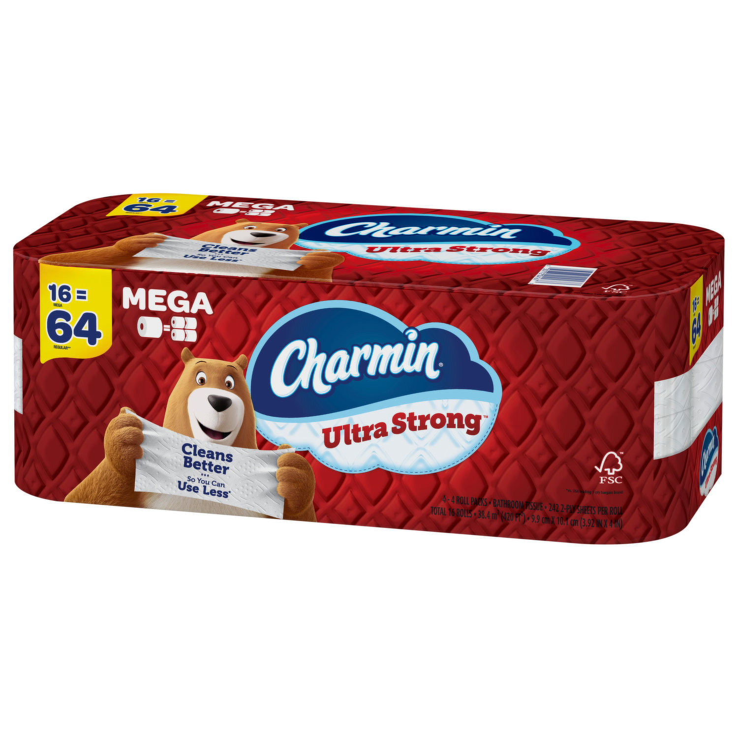  Charmin Ultra Strong Toilet Paper, 16 Mega Rolls = 64 Regular  Rolls : Health & Household