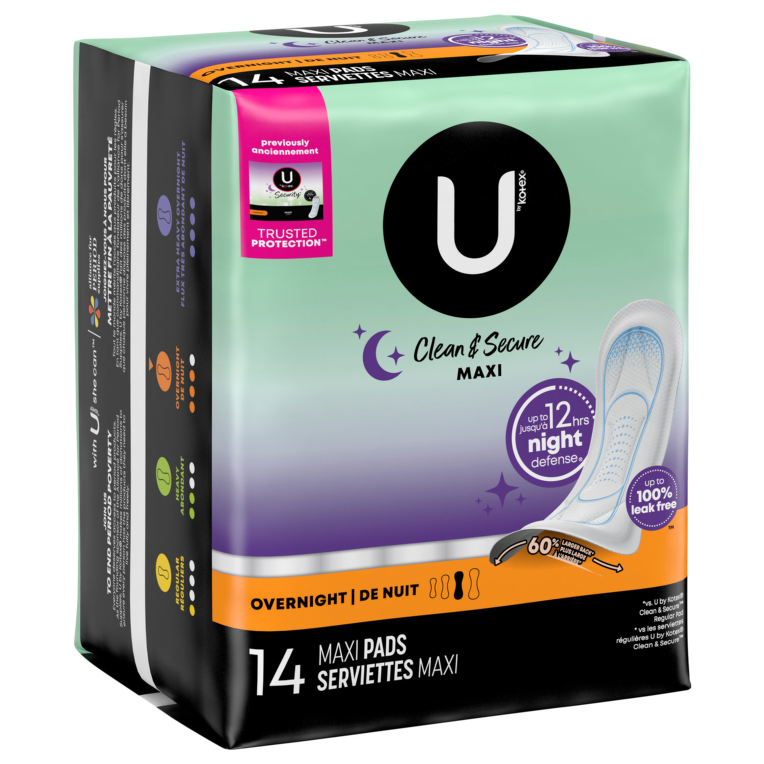 U by Kotex Ultra Thin Overnight Pads - WithWings - 6 / Carton