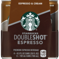 Starbucks Doubleshot Espresso & Cream Coffee Drink, 4 Each