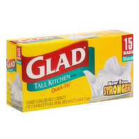 Glad Tall Kitchen Quick-Tie Trash Bags, 15 Each