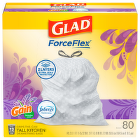 Glad ForceFlex Tall Kitchen Trash Bags with Gain & Febreze Lavendar Scent, 80 Each