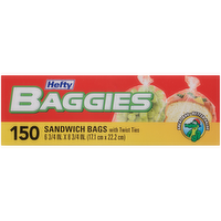 Hefty Baggies Sandwich & Storage Bags with Ties, 150 Each