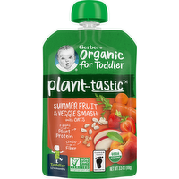 Gerber Organic for Toddler Plant-Based Summer Fruits & Veggie Smash with Oats, 3.5 Ounce