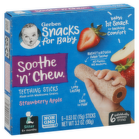 Gerber Snacks for Baby Soothe 'n' Chew Strawberry Apple Teething Sticks, 6 Each