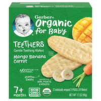 Gerber Organic Snacks for Baby Teethers Mango Banana Carrot Gentle Teething Wafers, 12 Each