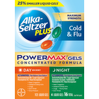 Alka-Seltzer Plus Maximum Strength Day Night Cold & Flu PowerMax Gels, 16 Each