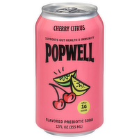Popwell Cherry Citrus Flavored Prebiotic Soda, 12 Ounce
