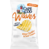 Cape Cod Waves White Cheddar & Sour Cream Kettle Cooked Potato Chips, 7 Ounce