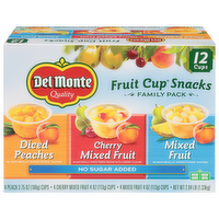 Del Monte No Sugar Added Variety Fruit Cup Snacks Family Pack Smart Buy Value Pack, 12 Each