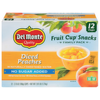 Del Monte No Sugar Added Diced Peaches Fruit Cup Snacks Family Pack Smart Buy Value Pack, 12 Each