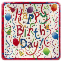 Caspari Happy Birthday Square Paper Plates 7.25 inch, 1 Each