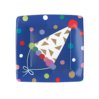 Caspari Party Hats Square Paper Plates 7.25 inch, 1 Each