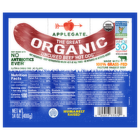 Applegate Organics The Great Organic Uncured Beef Hot Dog, 14 Ounce