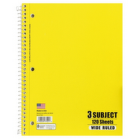 Norcom 3-Subject Wide Ruled Spiral Notebook, 120 Each