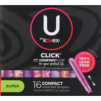 U by Kotex Super Unscented Click Tampons, 16 Each