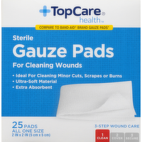 TopCare Sterile Gauze Pads For Cleaning Wounds, 25 Each