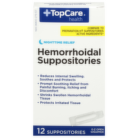 TopCare Hemorrhoidal Suppositories Nighttime Relief, 12 Each