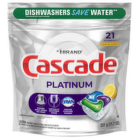 Cascade Platinum Lemon Scent ActionPacs with Dawn Dishwasher Detergent, 21 Each