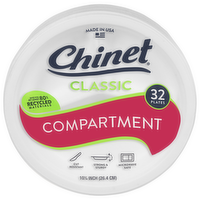 Chinet Classic White Dinner Compartment Plates 10 inch, 32 Each