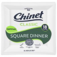 Chinet Classic Square Dinner Plates 9.5 inch, 18 Each