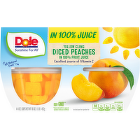Dole Fruit Bowls Yellow Cling Diced Peaches in 100% Fruit Juice, 4 Each