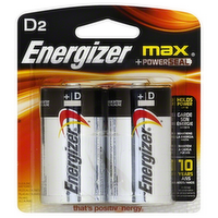 Energizer Max Alkaline D Batteries, 2 Each