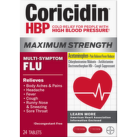 Coricidin HBP Maximum Strength Multi-Symptom Flu Tablets, 24 Each