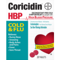 Coricidin HBP Cold & Flu Tablets, 20 Each