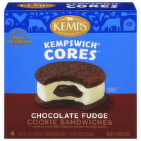 Kemps Kempswich Cores Chocolate Fudge Cookie Ice Cream Sandwiches, 4 Each