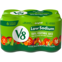 V8 Low Sodium 100% Vegetable Juice, 6 Each